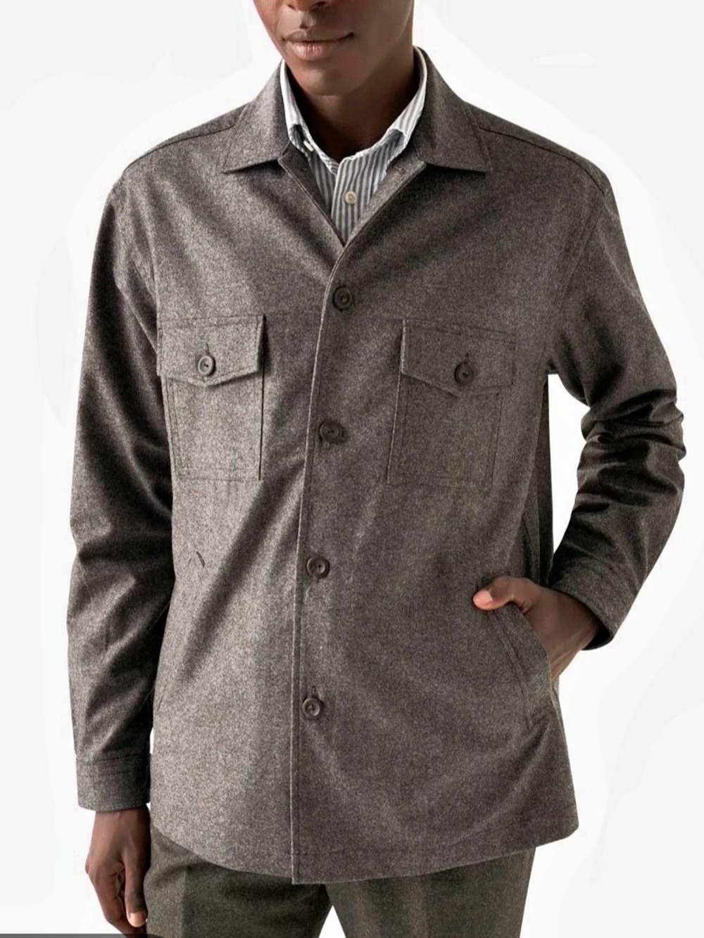 Eton Black and Gray Herringbone Button Down Wool/Cotton Blend Shirt Size  XL